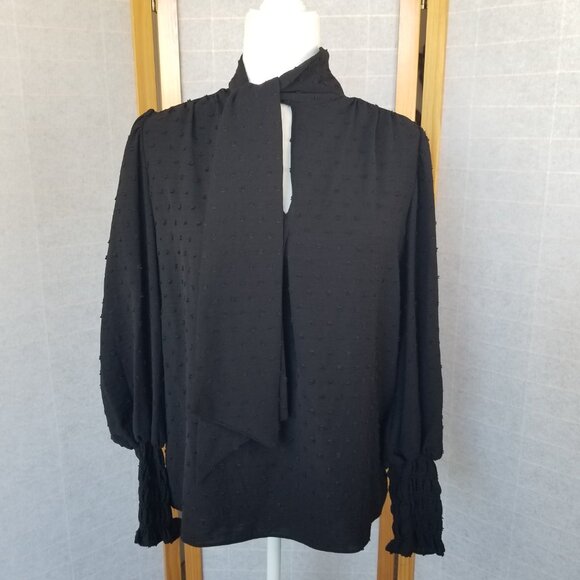 NEW Max Studio Black Neck P Bow Blouse Bishop Sleeves Size M $98 Retail - Picture 13 of 14